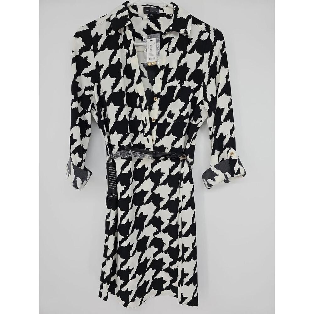 The Limited Houndstooth Dress XS Black &‎ White Shirt Style Dress Tunic